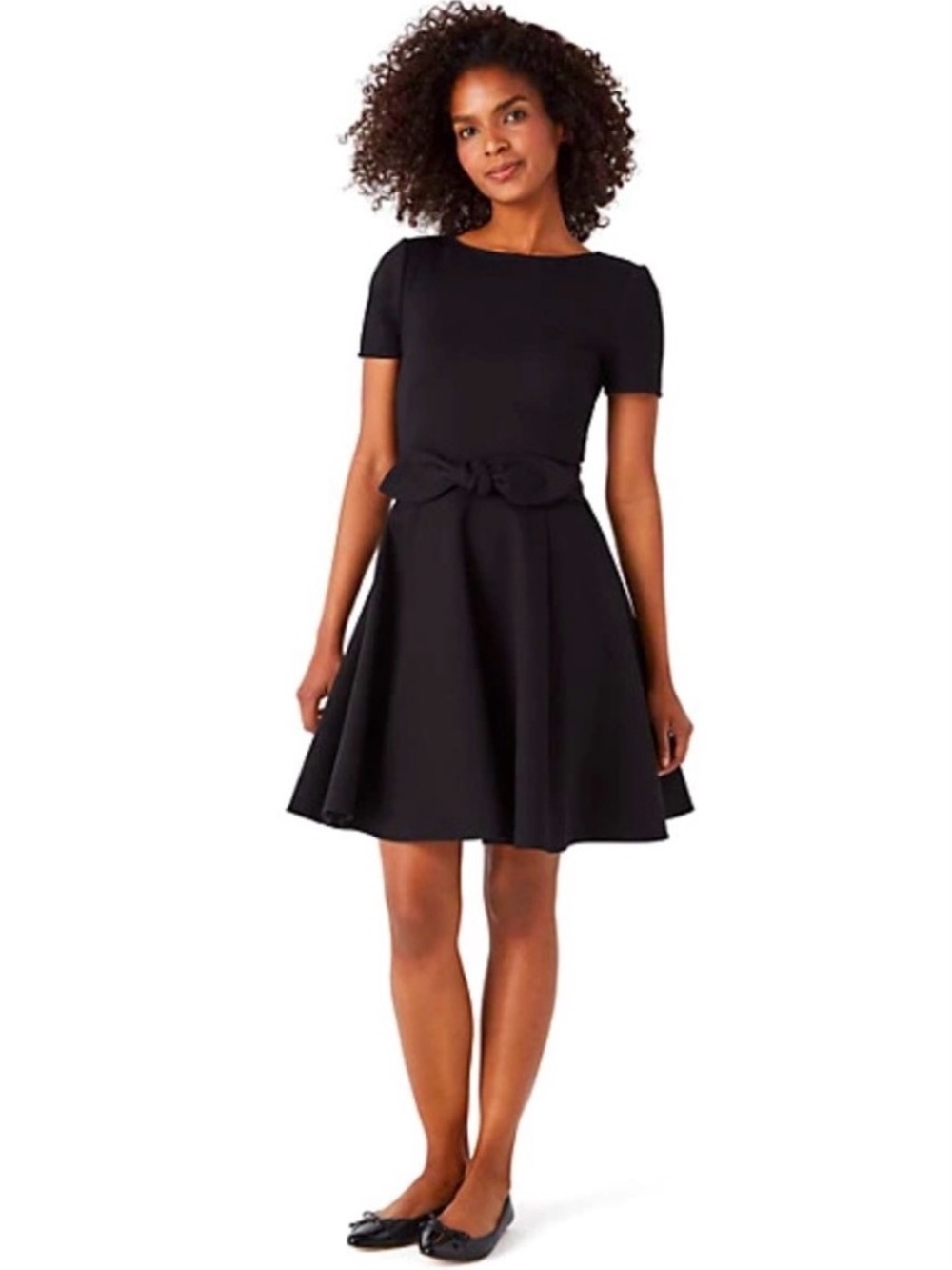 NWOT Kate Spade Bow Waist Circle Skirt Ponte Dress; Black; Sz M